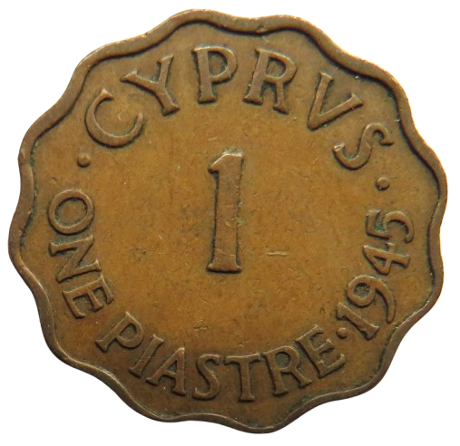 1945 King George VI Cyprus 1 Piastre Coin