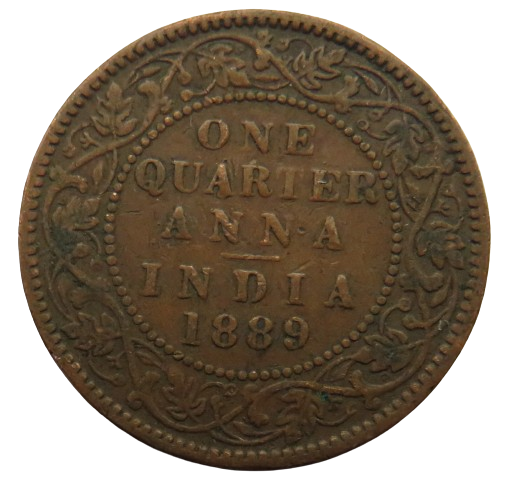 1889 Queen Victoria India 1/4 Quarter Anna Coin