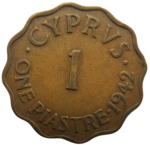 1942 King George VI Cyprus 1 Piastre Coin