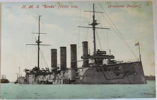 Vintage Warship Postcard of H.M.S. "Drake" Armoured Cruiser