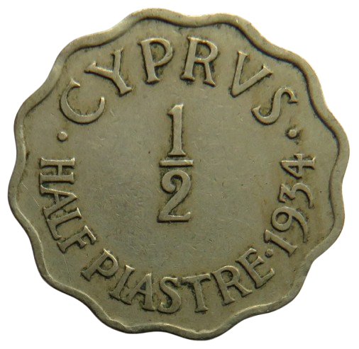 1934 King George V Cyprus 1/2 Piastre Coin