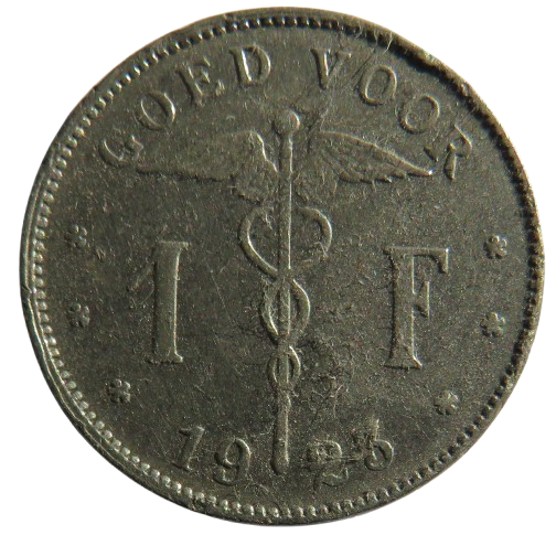 1923 Belgium One France Coin
