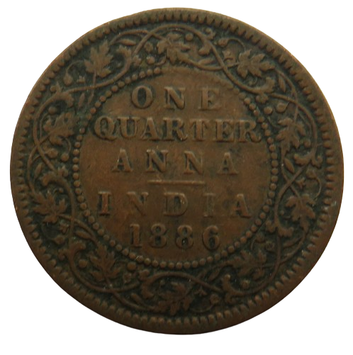 1886 Queen Victoria India 1/4 Quarter Anna Coin