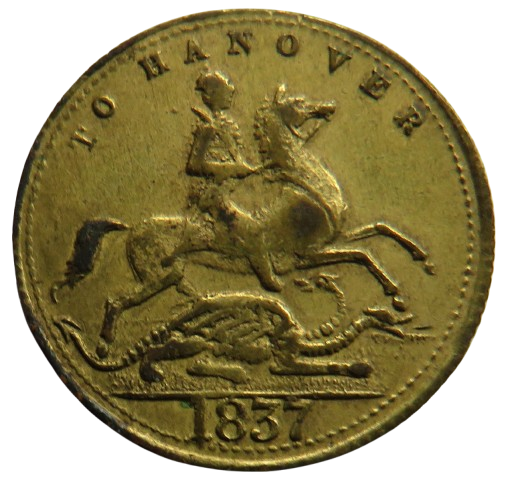 1837 Queen Victoria " To Hanover" Cumberland Jack Token