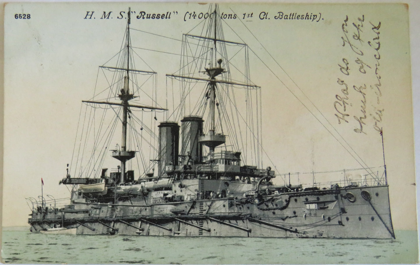Vintage Warship Postcard of H.M.S "Russell" 1906