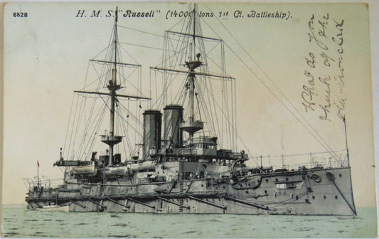 Vintage Warship Postcard of H.M.S "Russell" 1906