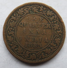 Load image into Gallery viewer, 1883 Queen Victoria India 1/4 Quarter Anna Coin
