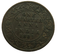 Load image into Gallery viewer, 1887 Queen Victoria India 1/4 Quarter Anna Coin
