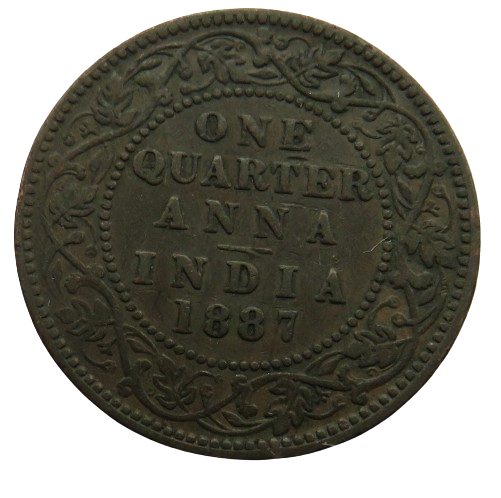 1887 Queen Victoria India 1/4 Quarter Anna Coin