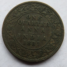 Load image into Gallery viewer, 1887 Queen Victoria India 1/4 Quarter Anna Coin
