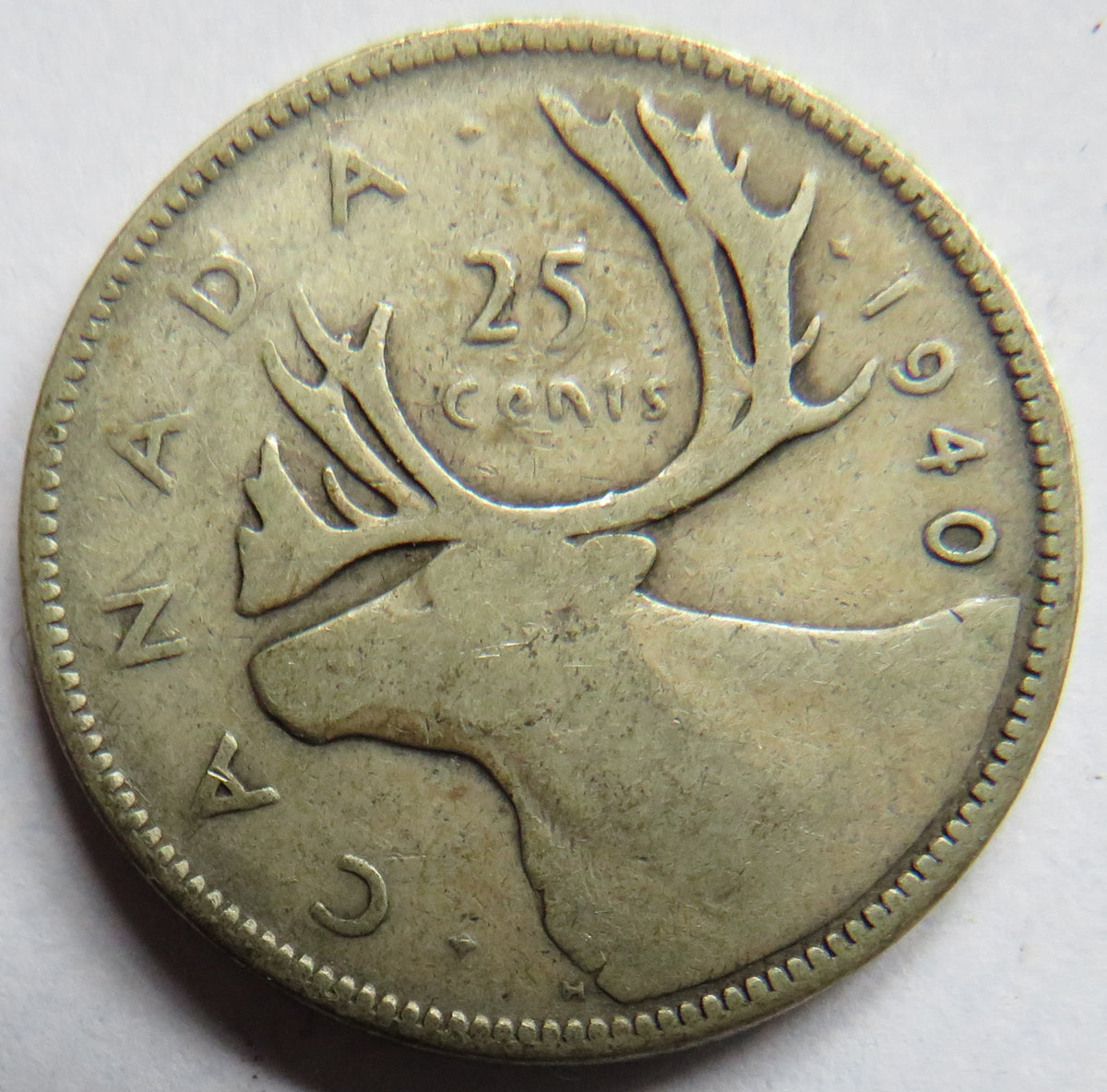 1940 King George VI Canada Silver 25 Cents Coin