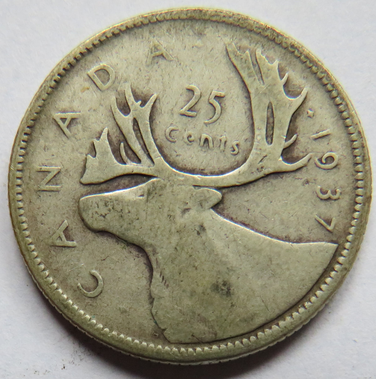 1937 King George VI Canada Silver 25 Cents Coin