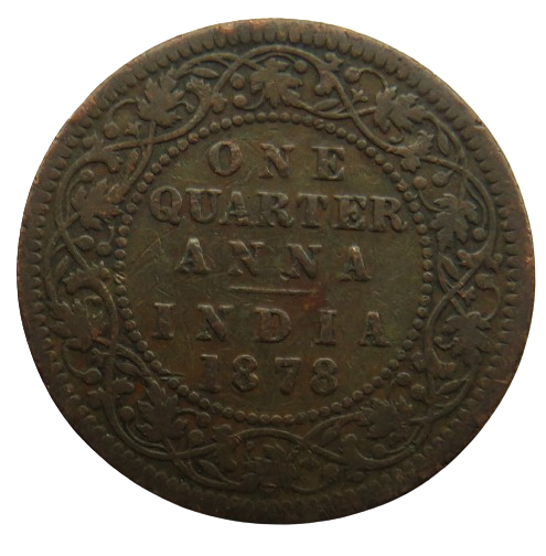 1878 Queen Victoria India 1/4 Quarter Anna Coin