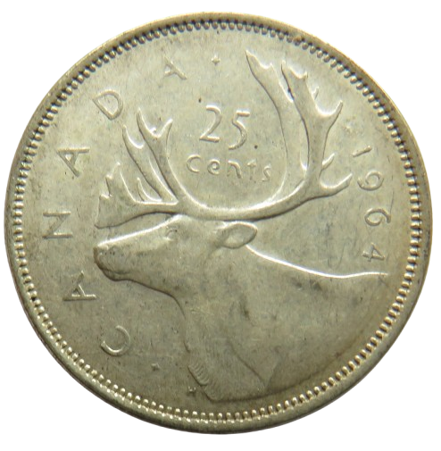 1964 Queen Elizabeth Canada Silver 25 Cents Coin