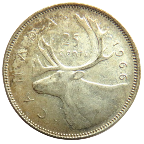 1966 Queen Elizabeth Canada Silver 25 Cents Coin