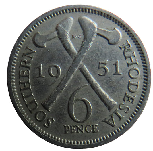 1951 King George VI Southern Rhodesia Sixpence Coin