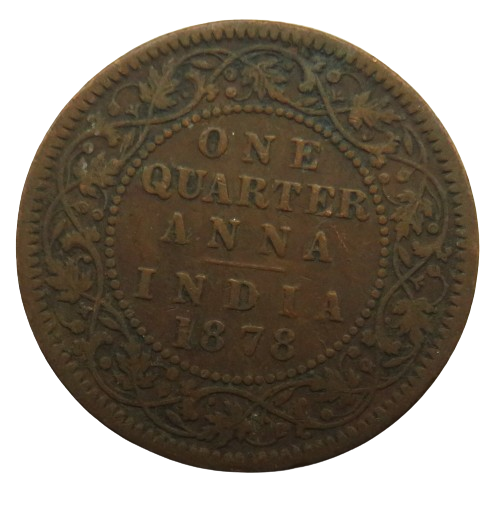 1878 Queen Victoria India 1/4 Quarter Anna Coin