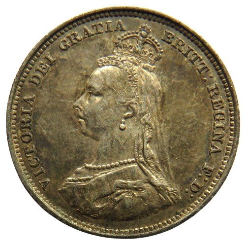 1887 Queen Victoria Jubilee Head Silver Shilling Coin In High Grade - Great Britain image 1