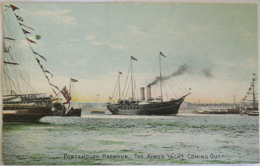 Vintage Postcard of Portsmouth Harbour The King's Yacht Coming Out