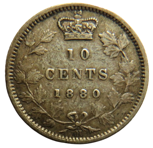 1880-H Queen Victoria Canada Silver 10 Cents Coin