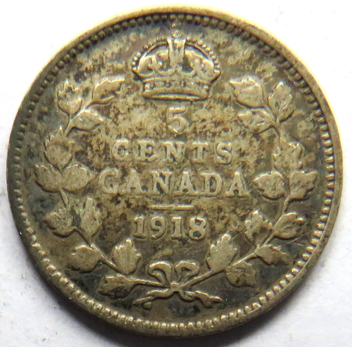 1918 king George V Canada Silver 5 Cents Coin