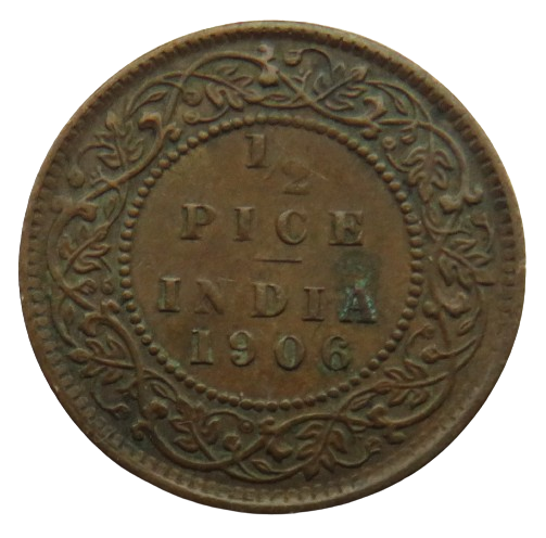 1906 King Edward VII India 1/2 Pice Coin