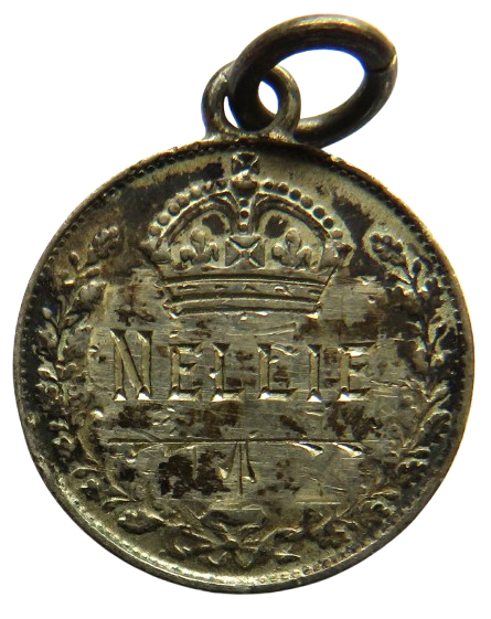Antique King George V Silver Threepence Coin Made Into Love Token Pendant "Nellie"