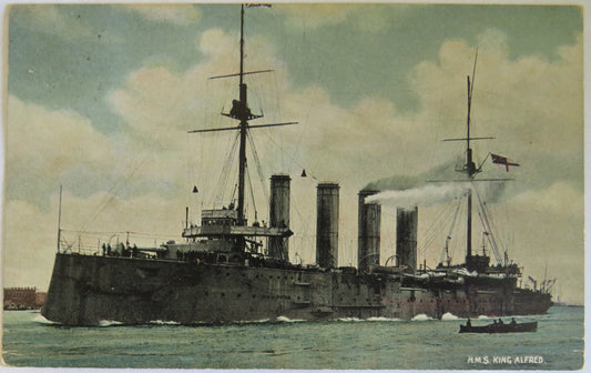 Vintage Warship Postcard of H.M.S. "King Alfred" 1905