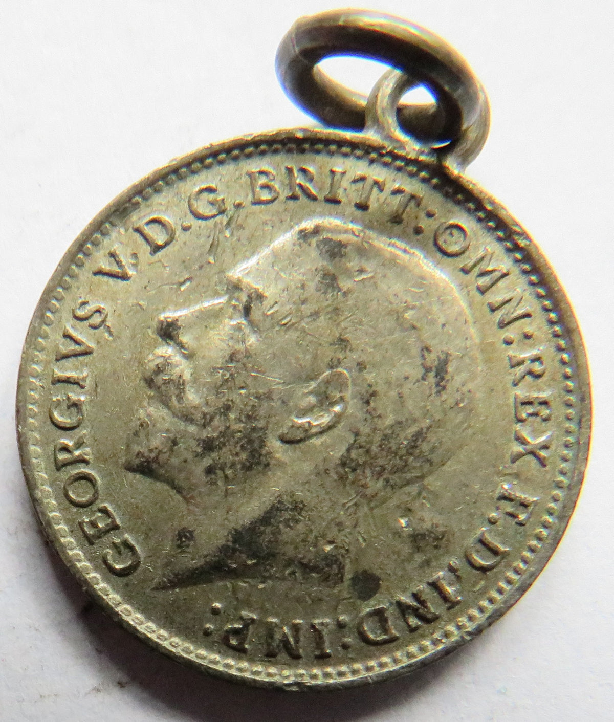 Antique King George V Silver Threepence Coin Made Into Love Token Pendant "Nellie"