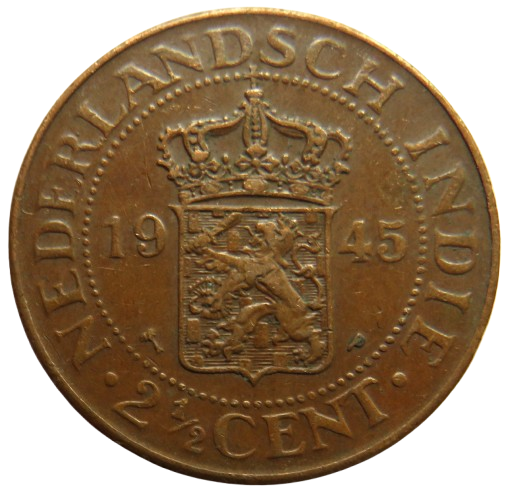 1945 Netherlands East Indies 2 & 1/2 Cents Coin
