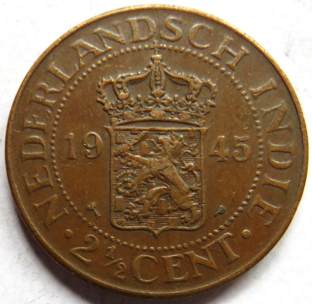 1945 Netherlands East Indies 2 & 1/2 Cents Coin