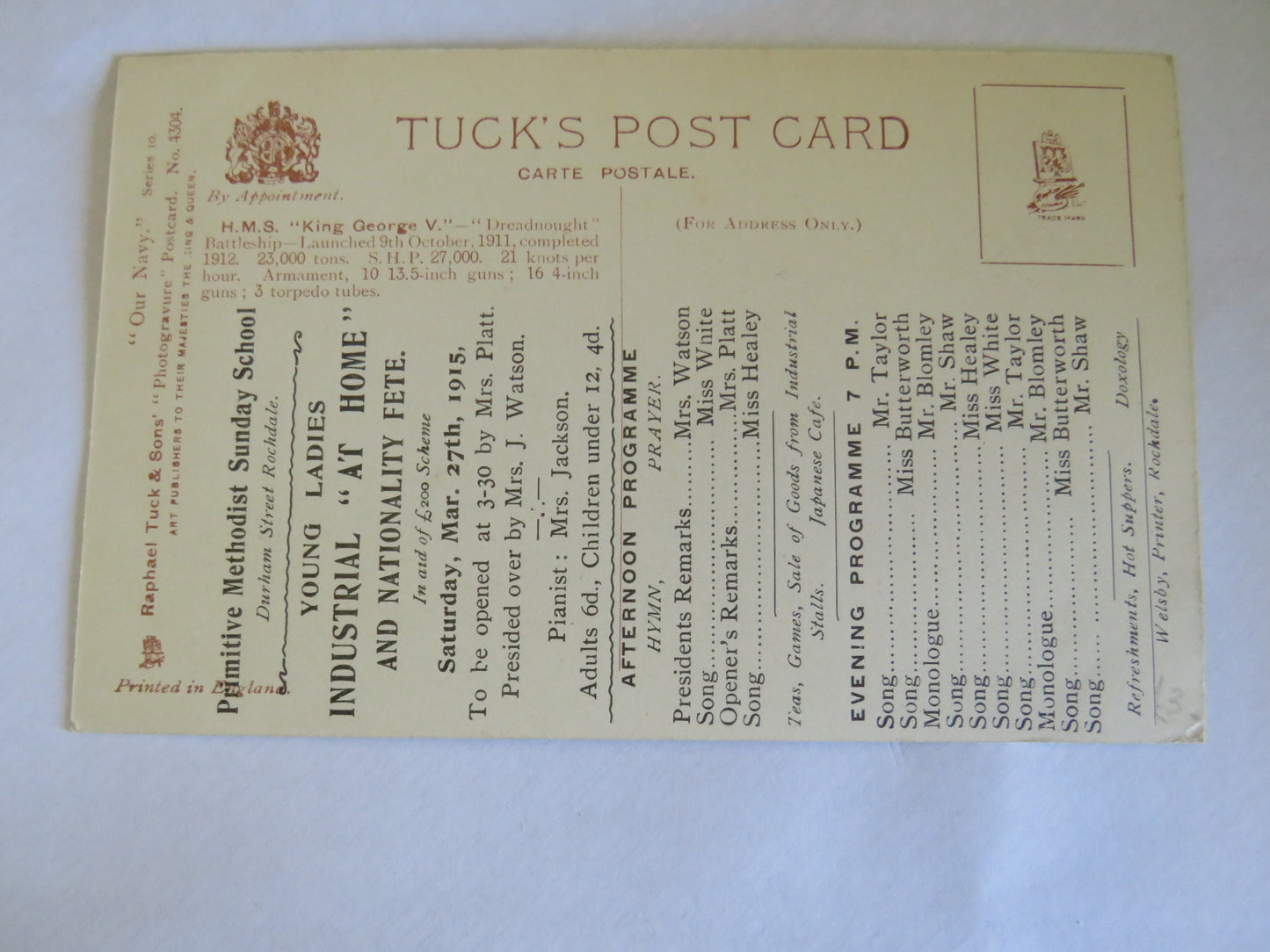 Vintage Warship Postcard of H.M.S. "King George V"
