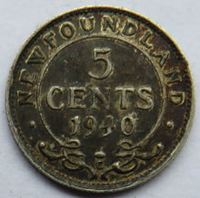 Load image into Gallery viewer, 1940 King George VI Newfoundland Silver 5 Cents Coin
