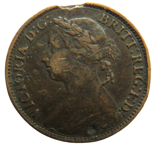 1886 Queen Victoria Bun Head Farthing Coin - Great Britain image 1