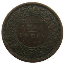 Load image into Gallery viewer, 1862 Queen Victoria India 1/2 Anna Coin
