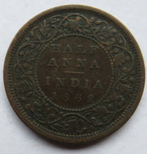 Load image into Gallery viewer, 1862 Queen Victoria India 1/2 Anna Coin
