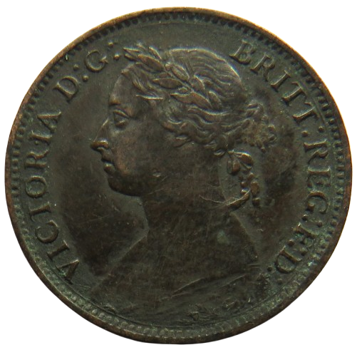 1890 Queen Victoria Bun Head Farthing Coin - Great Britain image 1