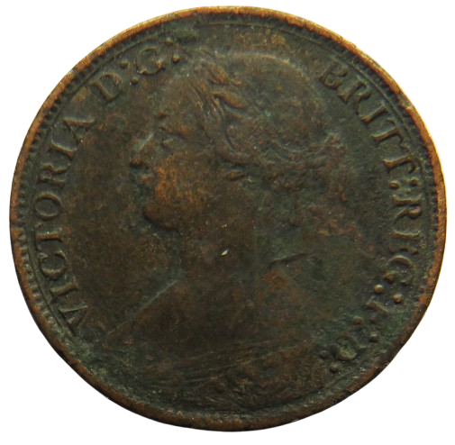 1869 Queen Victoria Bun Head Farthing Coin - Great Britain image 1