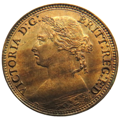 1874-H Queen Victoria Bun Head Farthing Coin In High Grade Double Struck Reverse - Great Britain image 1