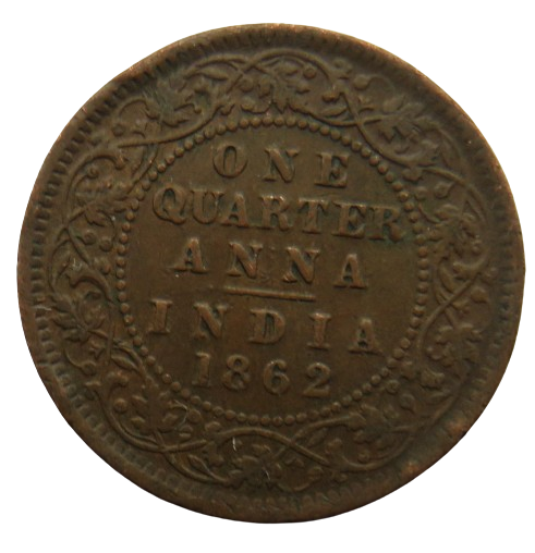 1862 Queen Victoria India 1/4 Quarter Anna Coin