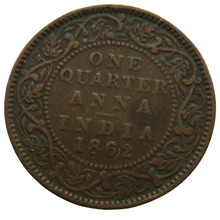 Load image into Gallery viewer, 1862 Queen Victoria India 1/4 Quarter Anna Coin
