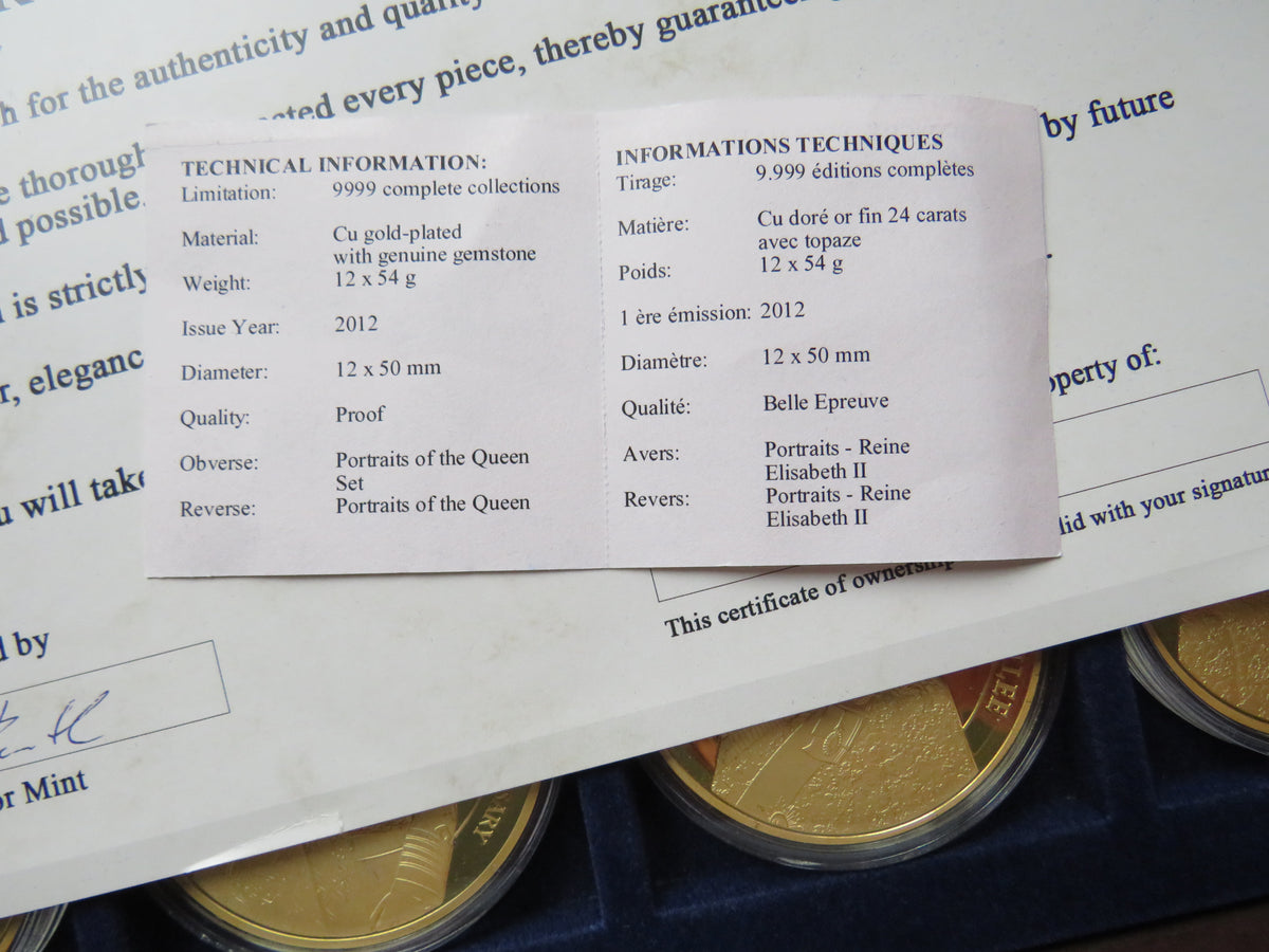 Portraits of Queen Elizabeth Cased 12 Coin / Medal Set 50mm Diameter