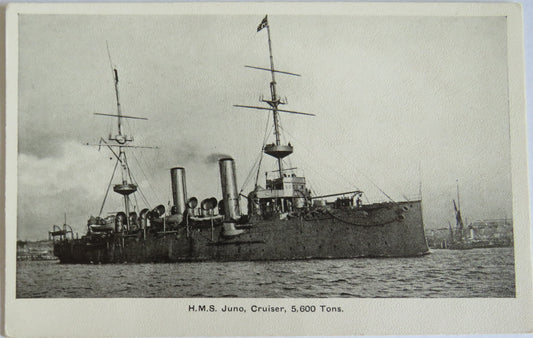 Antique Postcard of H.M.S. June, Cruiser, 5,600 Tons