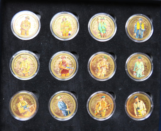 Cased Set / Collection of 12 D-Day Forces Commemorative Coins / Medals "Operation Overlord" image 1
