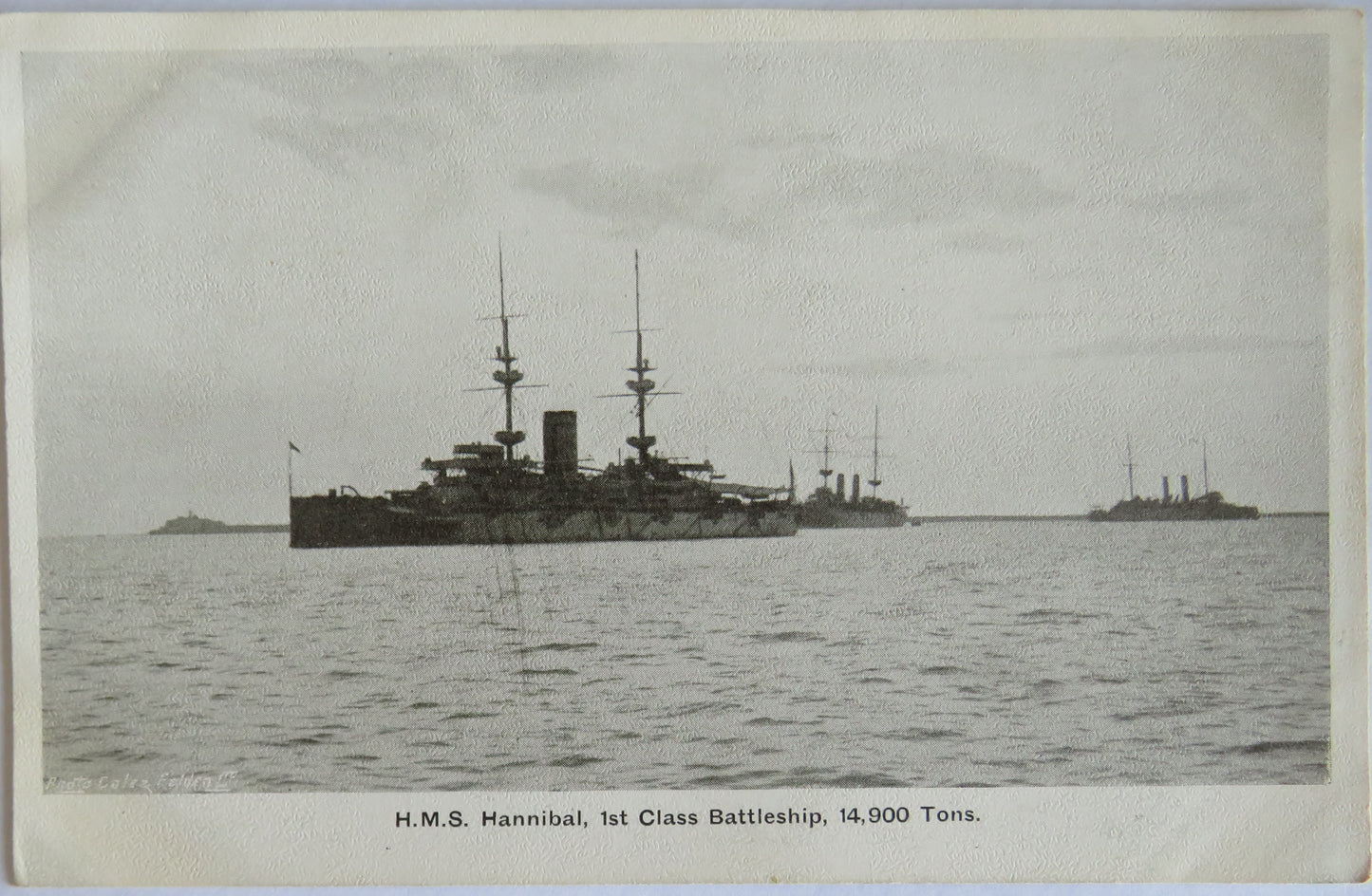 Antique Postcard of H.M.S. Hannibal, Battleship 14,900 Tons