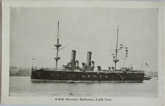 Antique Postcard of H.M.S. Hercules, Battleship 9,300 Tons