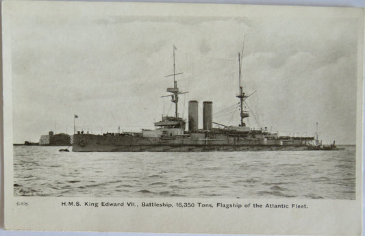 Antique Postcard of H.M.S. King Edward VII Battleship Flagship Of The Atlantic Fleet