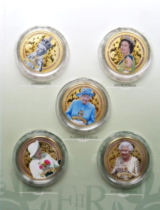 Queen Elizabeth II Commemorative Cased Coin / Medal Set Coronation, Silver Jubilee, Platinum, Golden, Diamond image 1