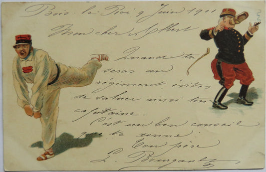 Vintage Comic Postcard - French Military, 1901 image 1