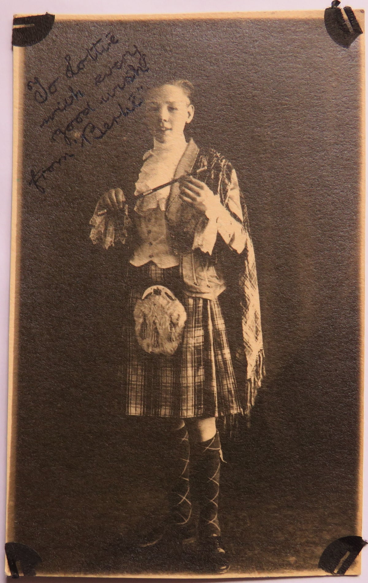 Vintage Postcard of Boy in traditional Scottish Highland attire, Signed Berke